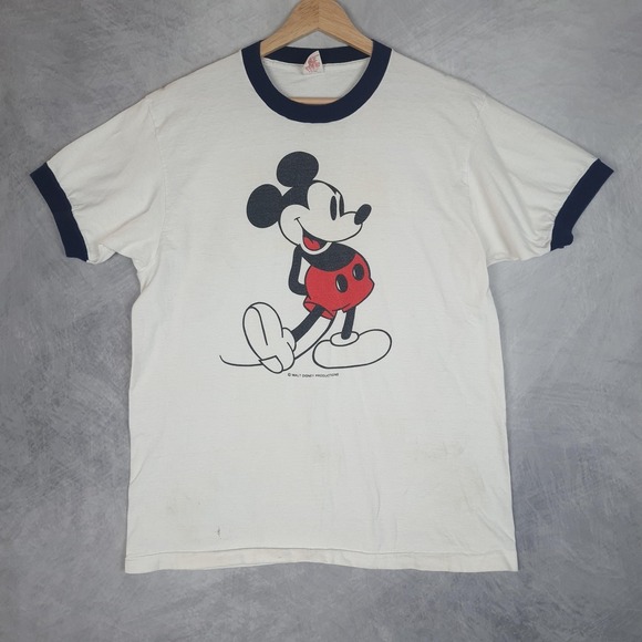 Vintage Disney Mickey Mouse Shirt Mens Large White Single Stitch USA 70s 80s